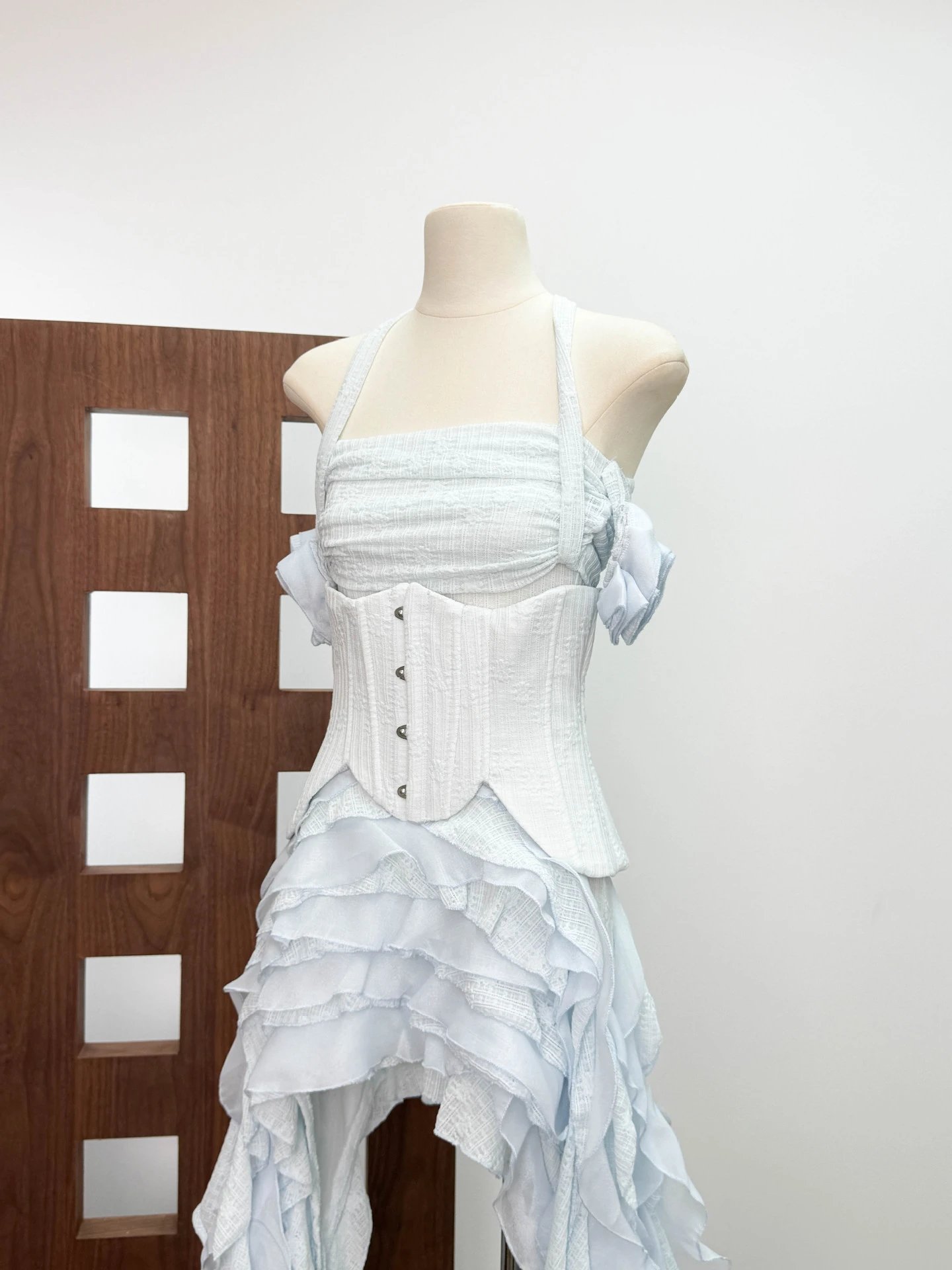 Design Ruffled Halter Corset Dress in Mint Green - 44