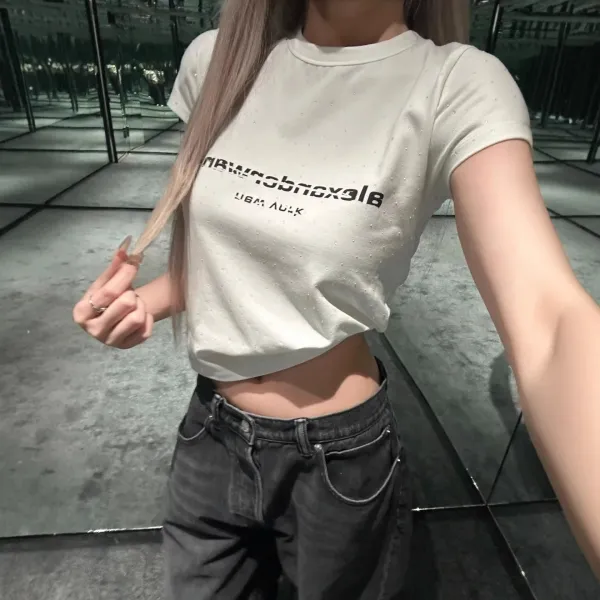 Alexander Wang Logo Print White Cropped T-Shirt - 4