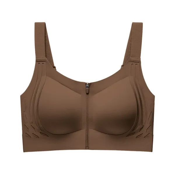 Design Front-Zip Sports Bra Brown Underwear - 1