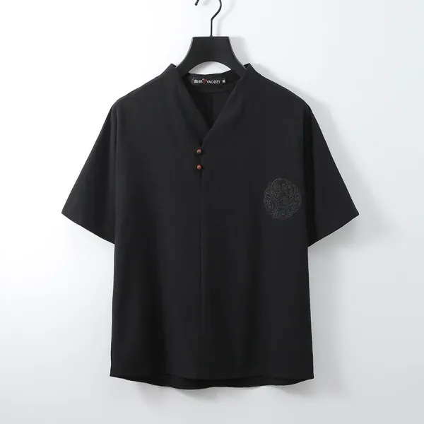 Design YAOBEI V-Neck Linen Blend Shirt White Shirt - 6