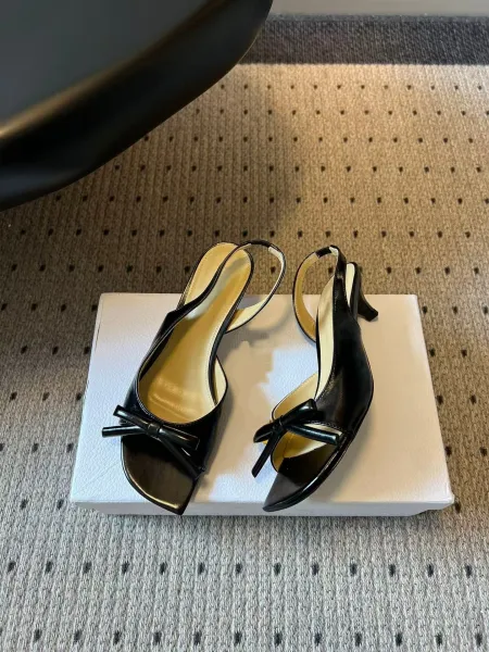 Design Black Bow-Embellished Slingback Block Heel Sandals Heels - 10