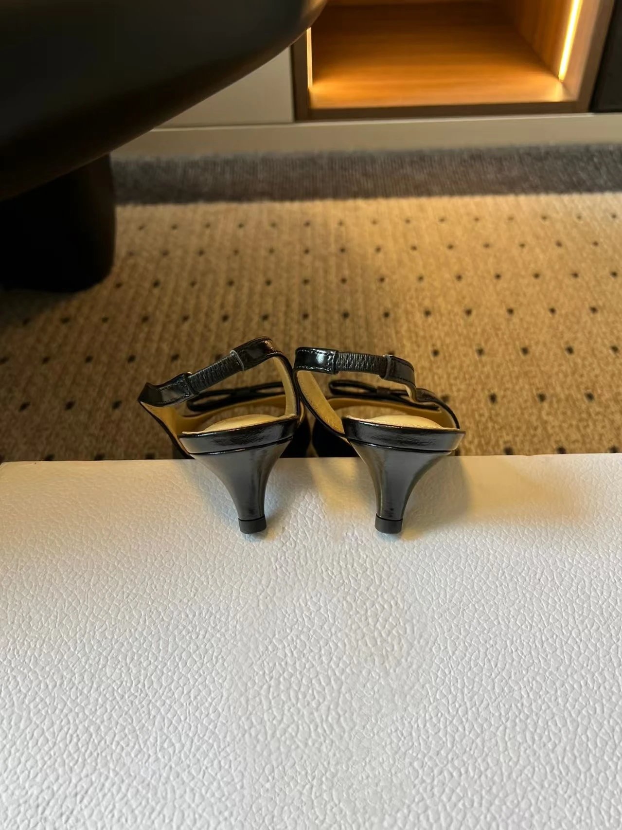 Design Black Bow-Embellished Slingback Block Heel Sandals Heels - 15