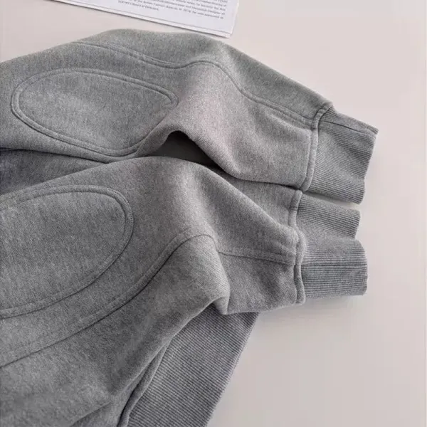 Design Cropped Zip-Up Hoodie with Red Drawstrings Gray - 7