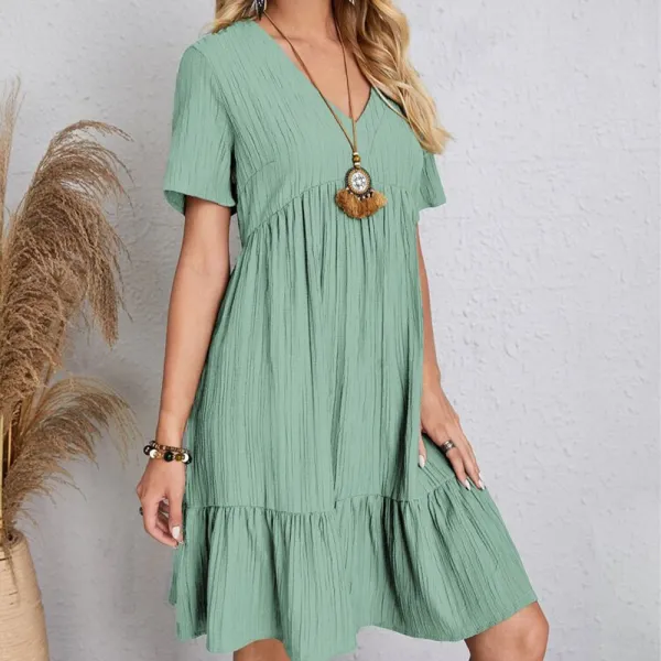 Design Olive Green Tiered Smocked Dress - 16