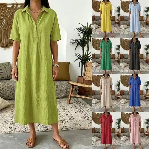 Design Linen Shirt Dress Beige Casual Dress - 6