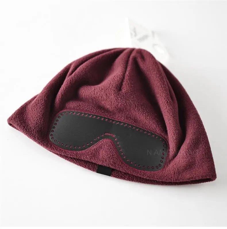 Design Fleece Beanie with Leather Eye Patch Detail Brown - 6