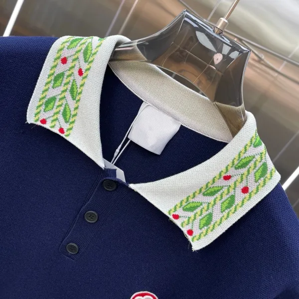 Design Embroidered Collar Polo Navy Polo Shirt - 8