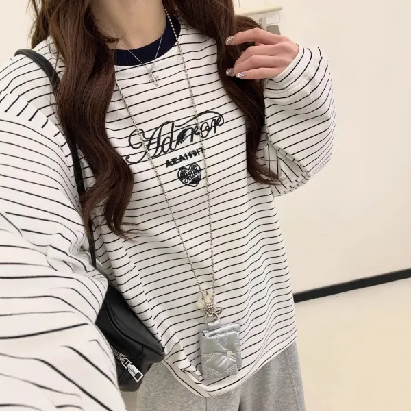 Aeae Striped Logo Long-Sleeve T-Shirt Navy - 3