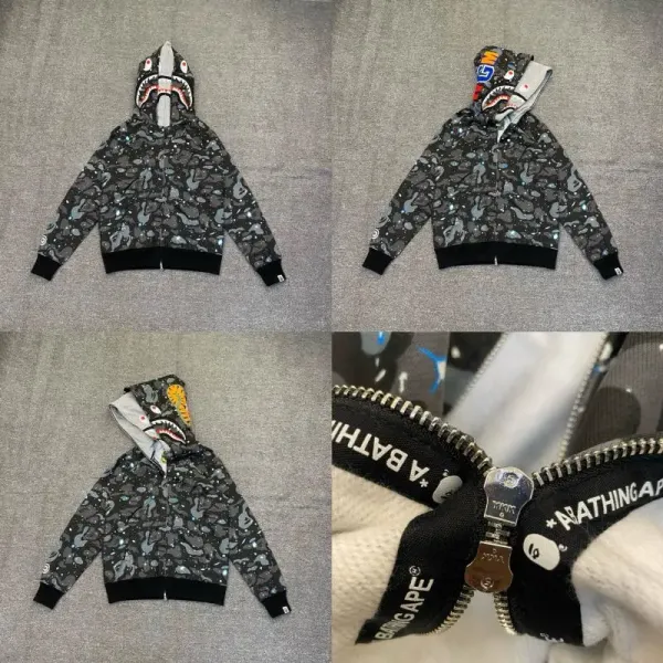 A Bathing Ape Shark Hoodie Multicolor Camo Hoodie - 1