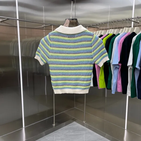 Design Knit Stripe Polo and Skirt Set Multicolor - 6