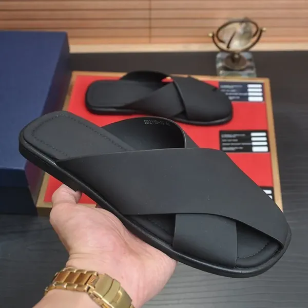 Design Minimalist Cross-Strap Slide Sandals Black Slippers - 8