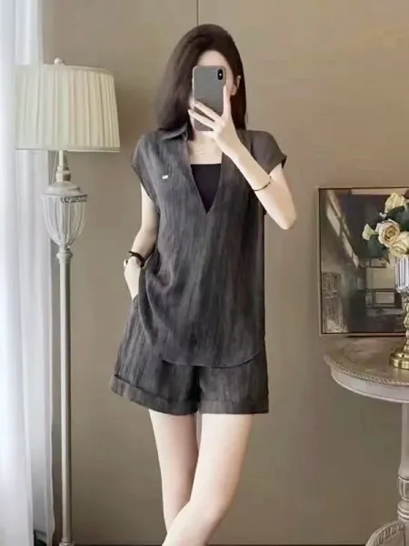 Design Linen-Blend Shirt Dress Set Gray - 5