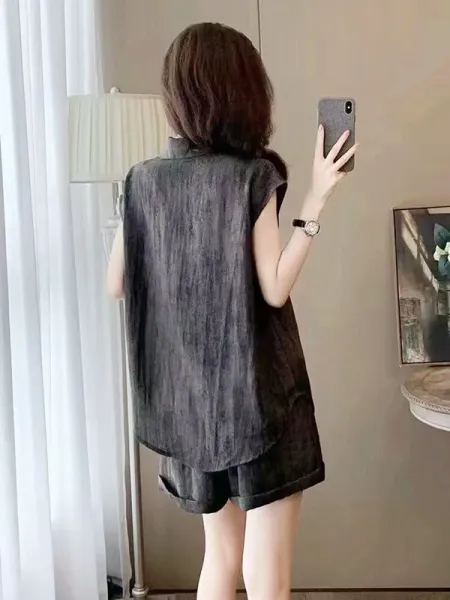 Design Linen-Blend Shirt Dress Set Gray - 7