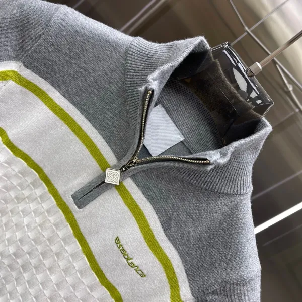 Design Teseolance Knit Dress with Half-Zip Collar in Gray, White, and Lime Green Dress - 6