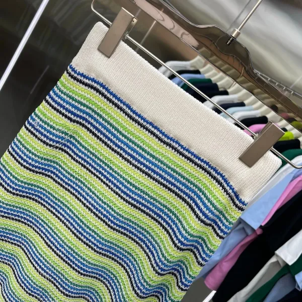 Design Knit Stripe Polo and Skirt Set Multicolor - 10