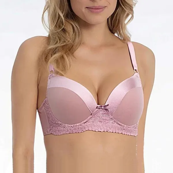 Design Lace Trim Satin Underwire Bra in Dusty Rose Underwear - 11