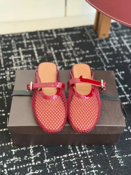 Design Red Mesh Mary Jane Mules Casual Shoes - 1