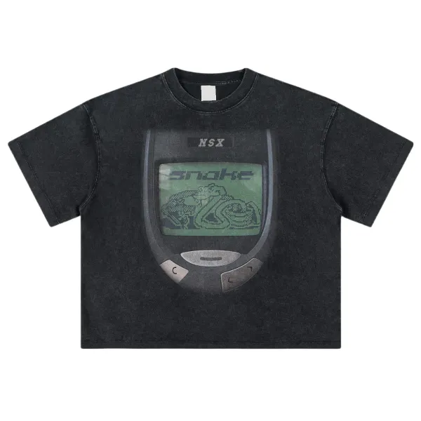 Design NSX Snake Game Pixel Graphic Cropped T-Shirt Black T-Shirts - 1