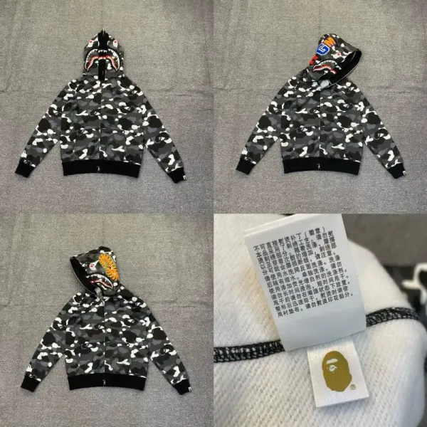 A Bathing Ape Shark Hoodie Camo Gray Hoodie - 1