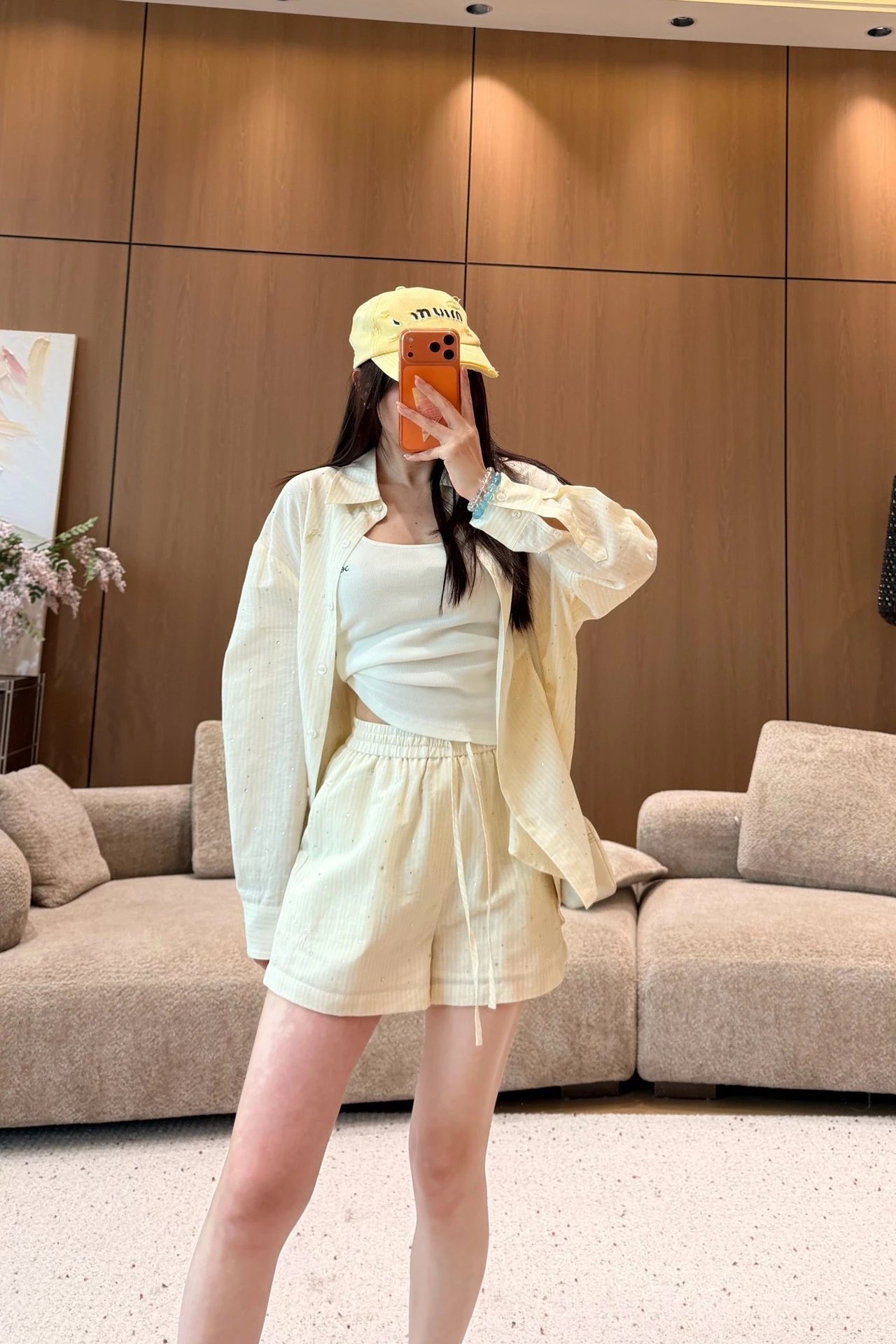 Miu Miu Logo Baseball Cap Yellow Hat - 4