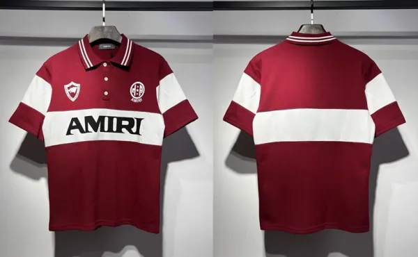 Amiri Polo Shirt Burgundy and White Color-Block Polo - 1