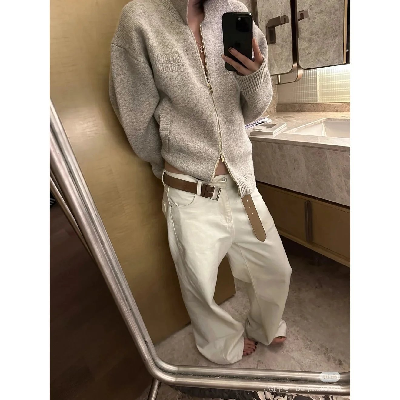 Design Knit Zip-Front Collar Cardigan Gray Outerwear.cardigan - 6