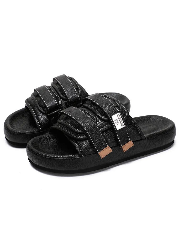 Design Slide Sandal White Leather Strap Slippers - 9