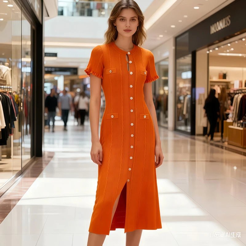 Design Knit Button-Front Midi Dress Burgundy - 7