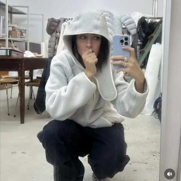 Design Fleece Cropped Hoodie White - 5