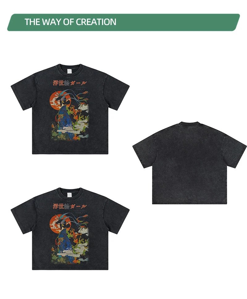 Design Ukiyo-e Girl Black Graphic T-Shirt - 10