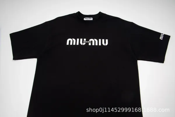 Miu Miu Logo Print Black T-Shirt - 11