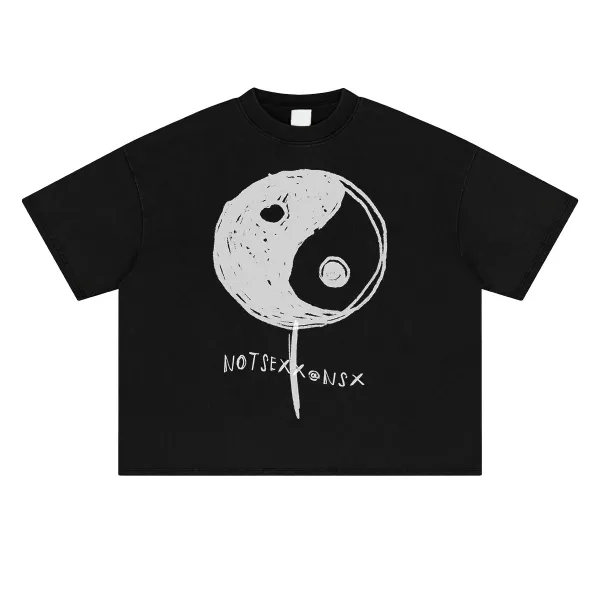 Design NOT SEX x NSX Yin Yang Graphic Cropped Black T-Shirt T-Shirts - 1