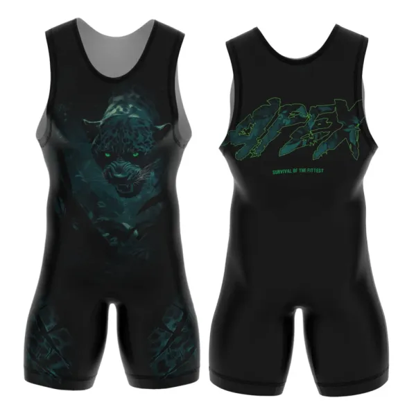 Design Jaguar Print Wrestling Singlet Black Activewear - 1