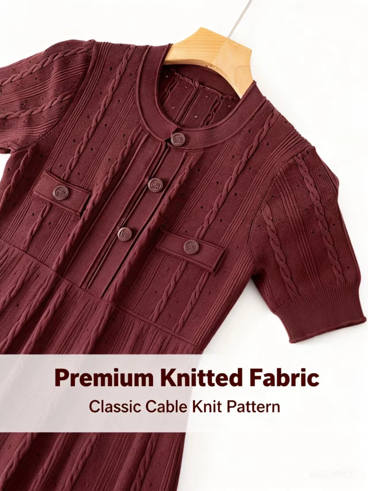Design Knit Button-Front Midi Dress Burgundy - 32