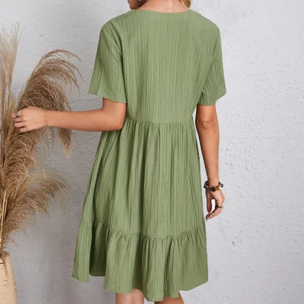 Design Olive Green Tiered Smocked Dress - 6