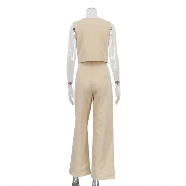 Design Beige Tailored Vest and Wide-Leg Pants Set Sets - 19