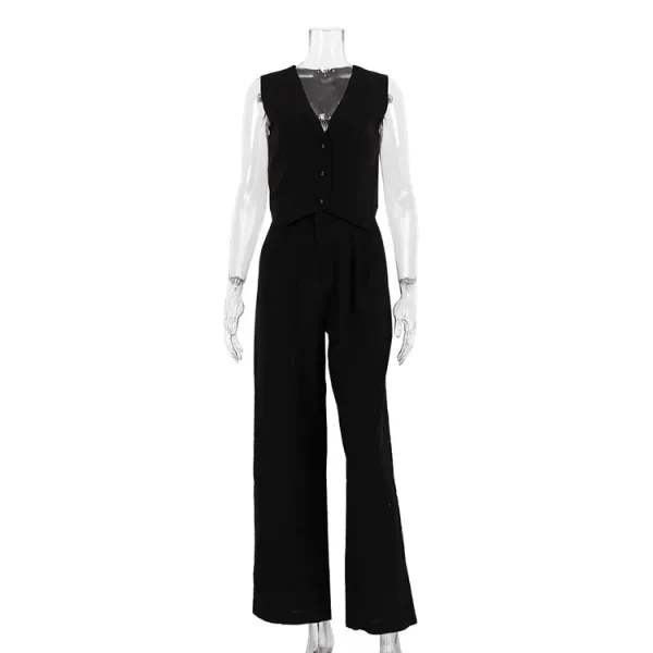 Design Beige Tailored Vest and Wide-Leg Pants Set Sets - 20