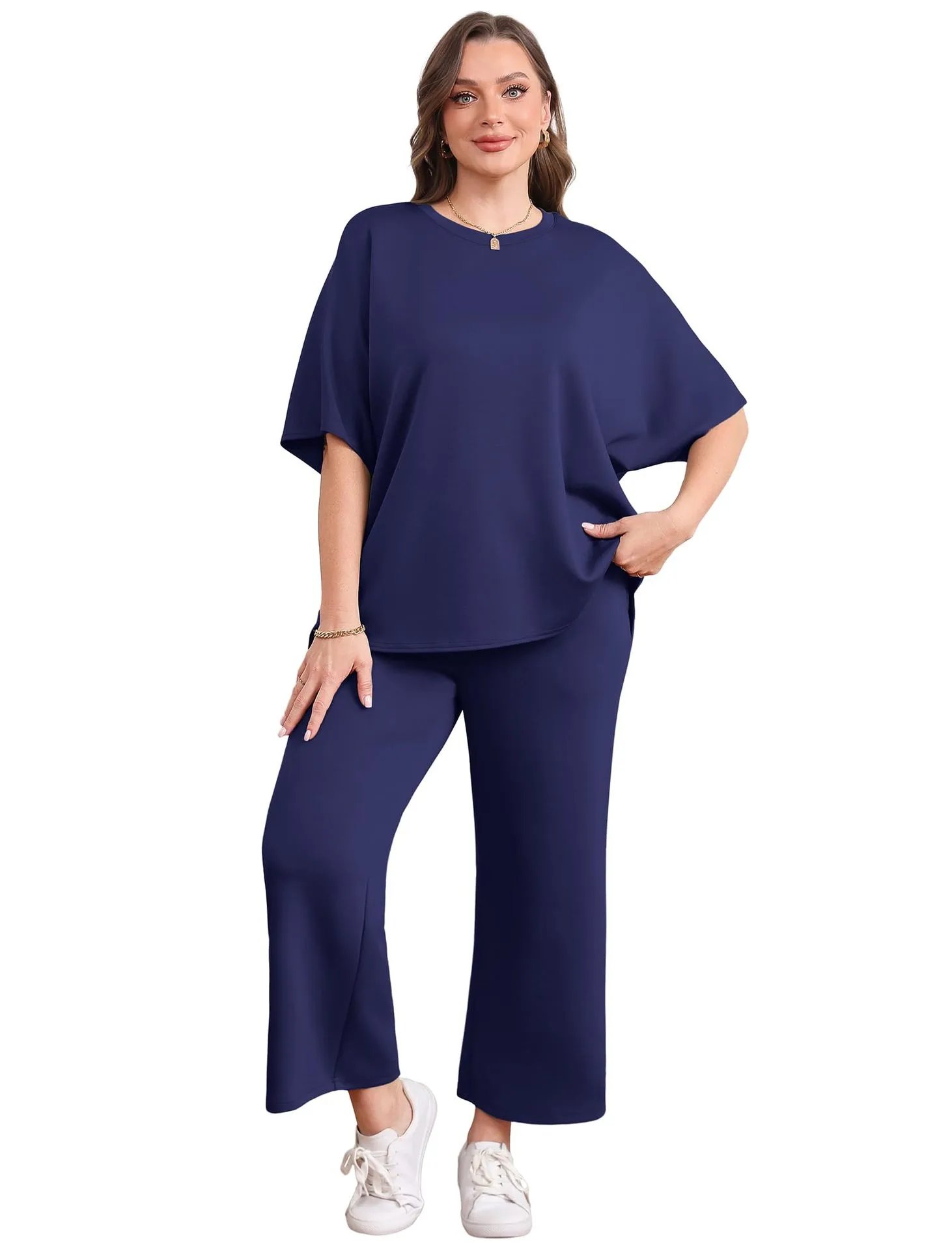 Design Relaxed Fit Cropped T-Shirt and Wide-Leg Pants Set Olive - 21