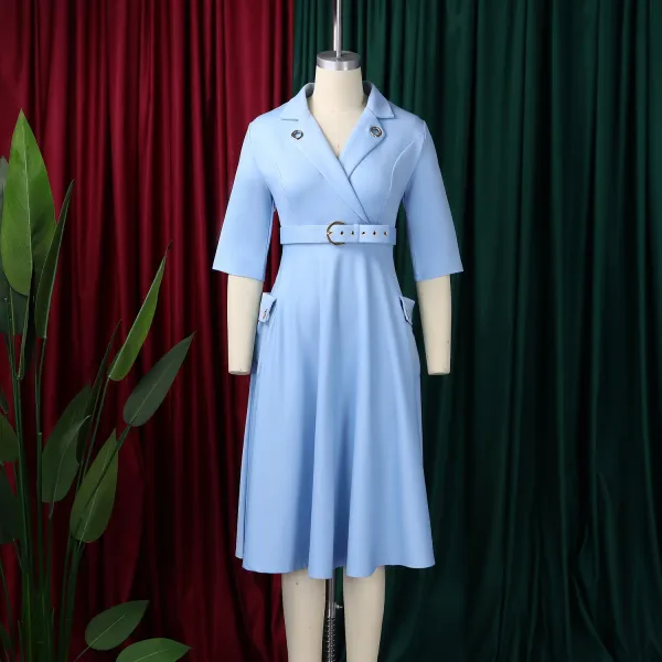 Design Trench-Style Wrap Dress in Navy with Belt - 6