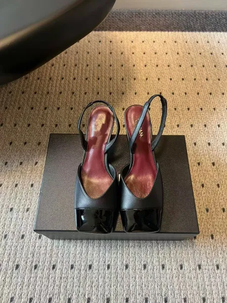 HAN Slingback Square-Toe Heels Black - 1