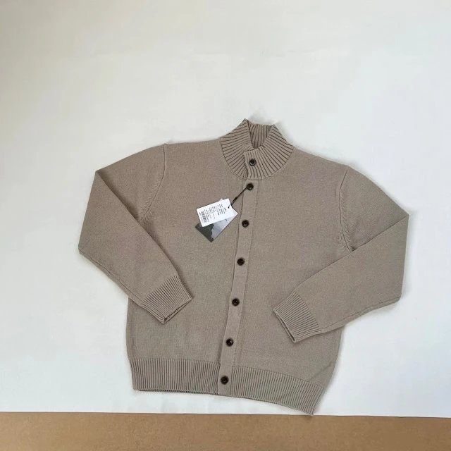 Design Beige Ribbed Collar Cardigan with Black Buttons Outerwear.cardigan - 18