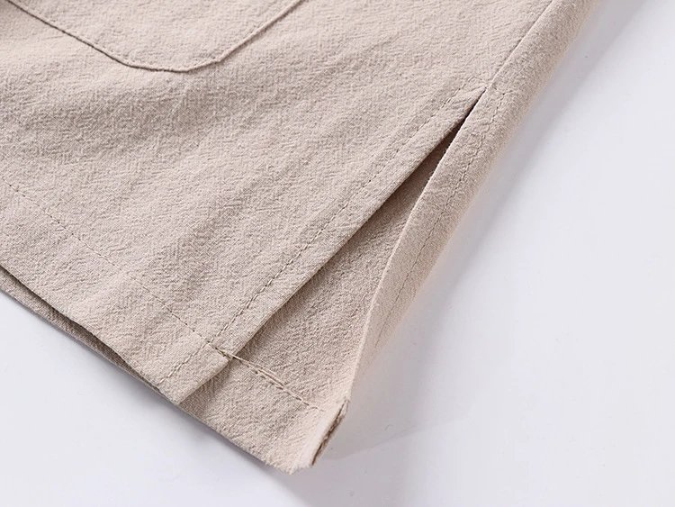 Design V-Neck Linen Button-Up Shirt Beige Tops.shirt - 13