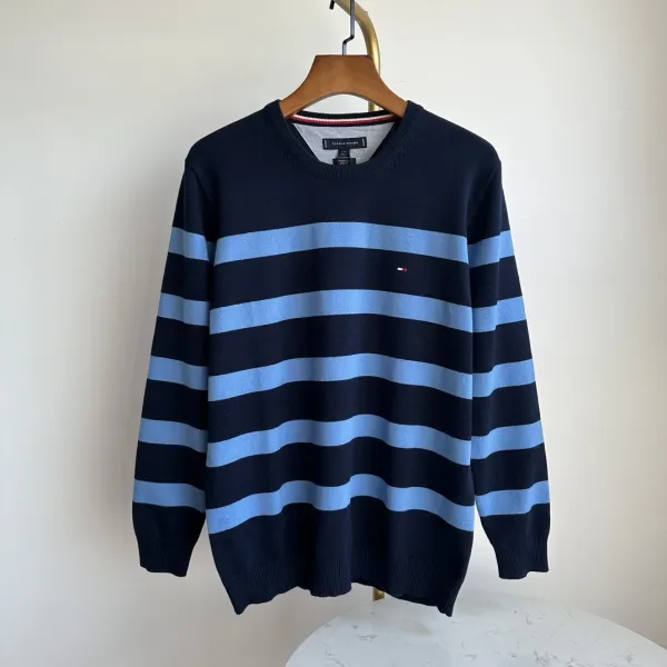 Tommy Hilfiger Striped Crewneck Sweater Navy and Light Blue - 1