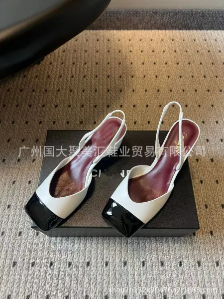 HAN Slingback Square-Toe Heels Black - 5