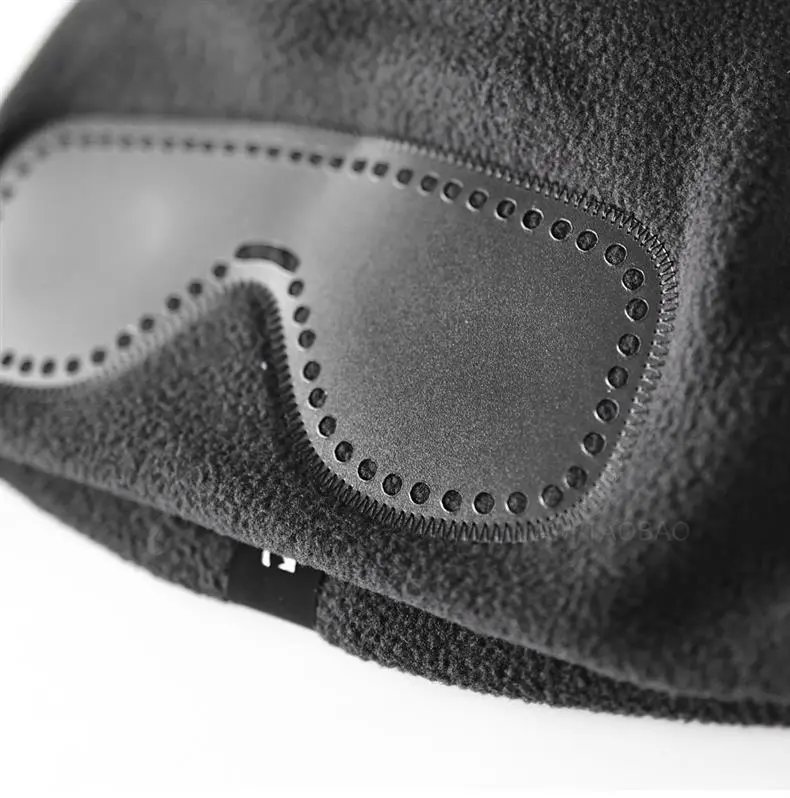 Design Fleece Beanie with Leather Eye Patch Detail Brown - 15