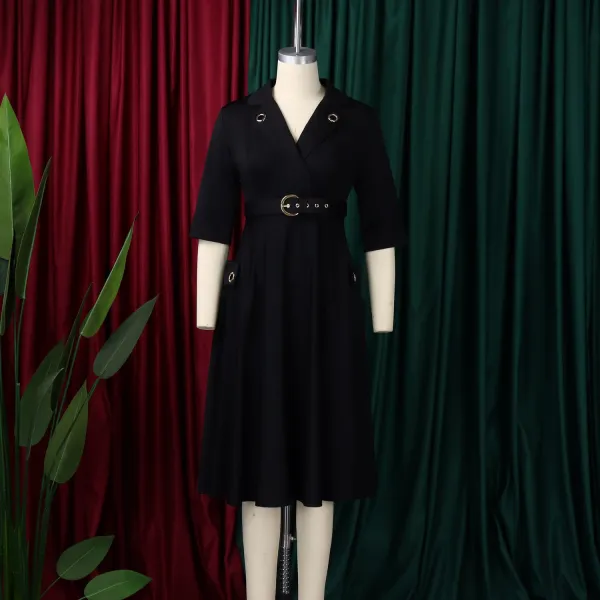 Design Trench-Style Wrap Dress in Navy with Belt - 16