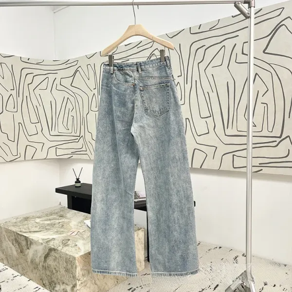 Design Wide-Leg Distressed Light Wash Jeans - 4