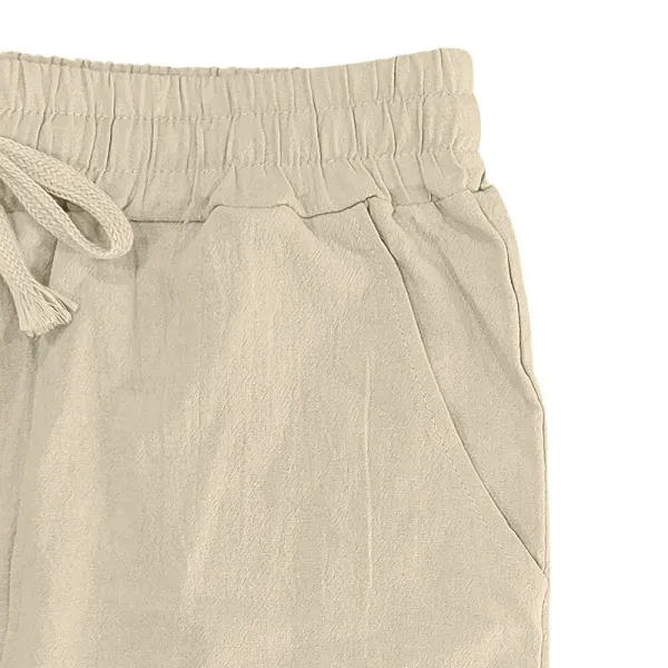 Design Linen Shirt and Drawstring Pants Set White Casual Set - 16