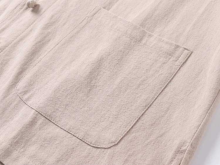 Design V-Neck Linen Button-Up Shirt Beige Tops.shirt - 12