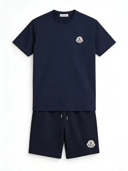 Moncler Logo-Embroidered Gray Ribbed T-Shirt and Sweatshorts Set - 10